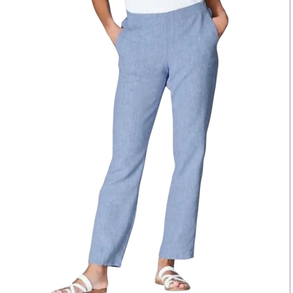 J. Jill Blue Chambray 100% Linen Pull On Pants Size Medium